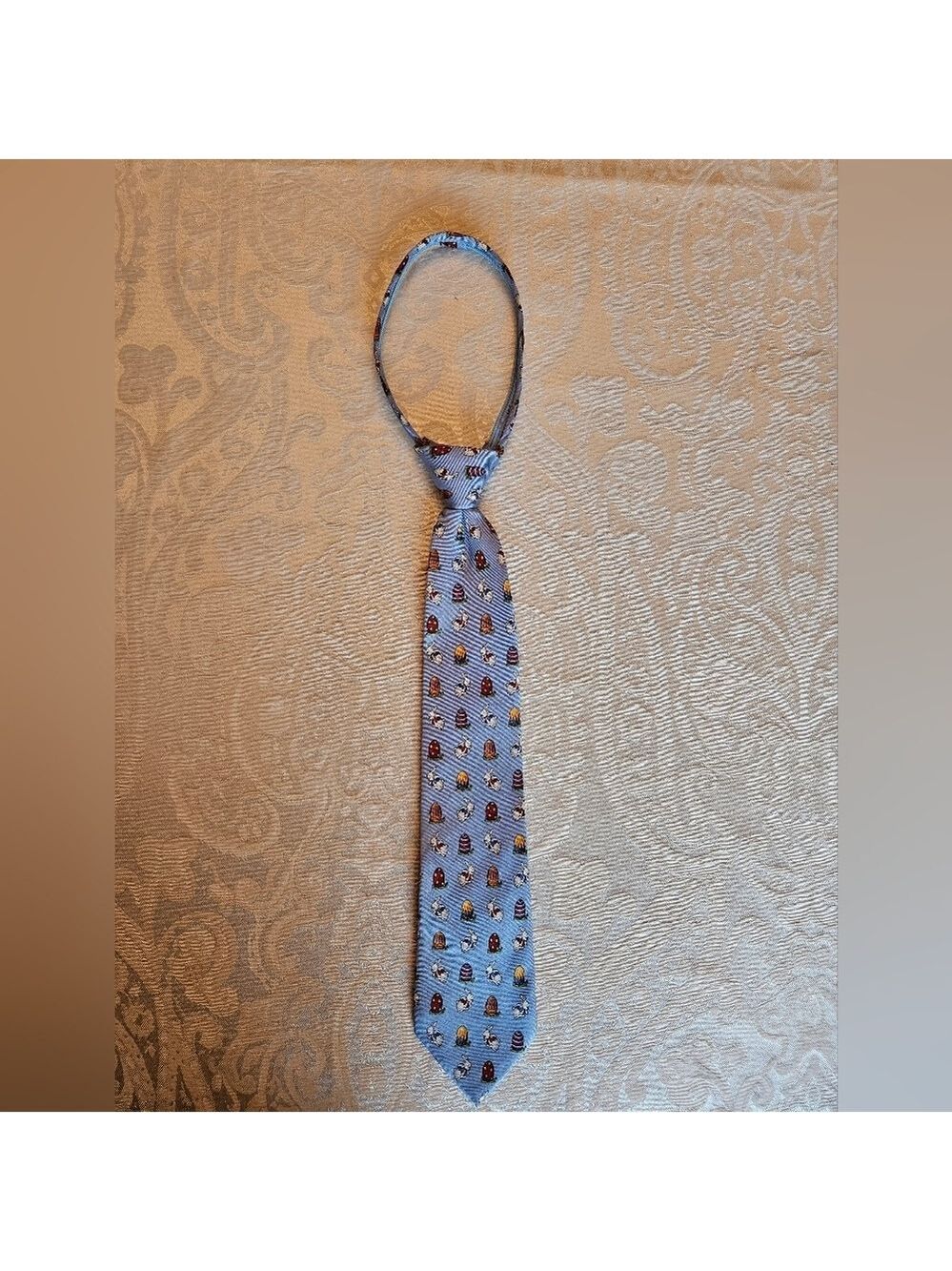Vintage Club Room Kids Light Blue Easter Bunny Egg Spring Zip Tie 100% Silk RARE